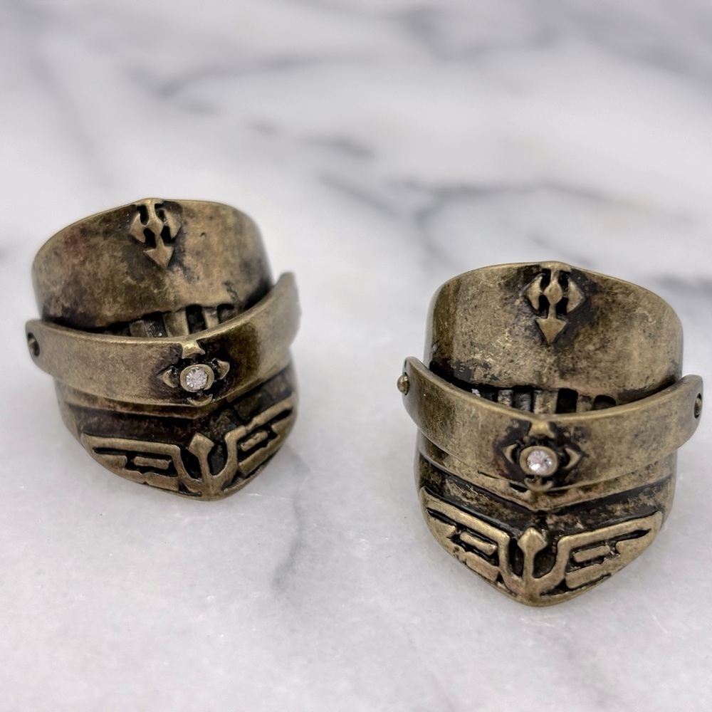 Antique Gold tone & Crystal Knight Helmet Wide‎ Band Ring